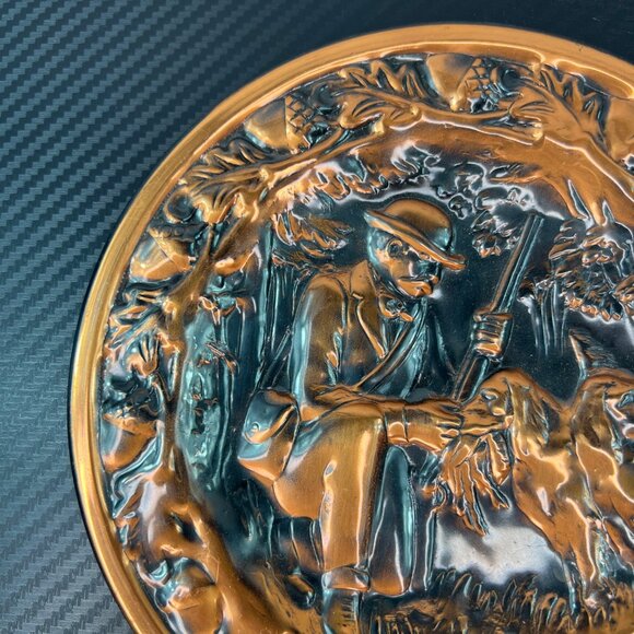 Vintage Coppercraft Relief Wall Hanging Plate Hunter & Dog Pheasant Duck Hunting - Picture 3 of 8